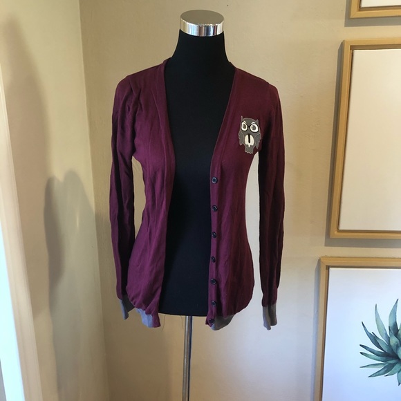 Owl Maroon Cardigan - Picture 1 of 5